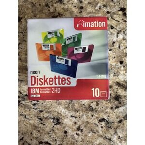 Imation Neon Diskettes NEW SEALED IBM Formatted 2 HD 1.44 MB 10 Pack